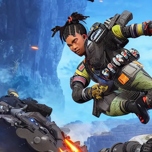 Image similar to APEX Legends Season 14 epic 4k fighting shooting explosions cool downed beast sharp focus ultra high graphics