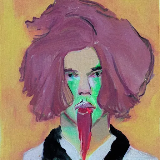 Image similar to portrait of 2 0 year old white man with big pink lips, messy medium length hair