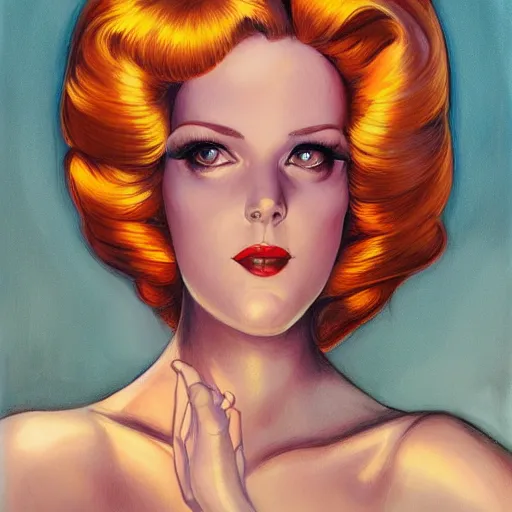 Image similar to a streamline moderne portrait in the style of anna dittmann and donato giancola and charles dulac.