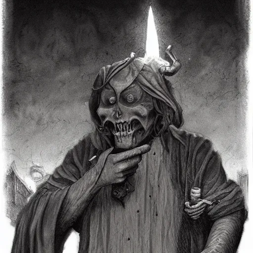 Prompt: an occultist in the style of John Kenn Mortensen, realistic painting, high definition, digital art, matte painting, very detailed, realistic