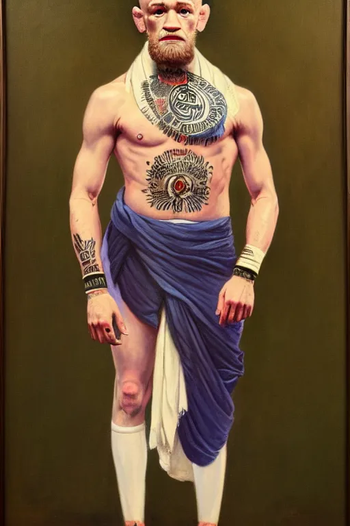 Image similar to full body portrait of conor mcgregor as mahatma gandhi, oil on canvas by william sidney mount, hindu art, great soul, irish folk, trending on artstation