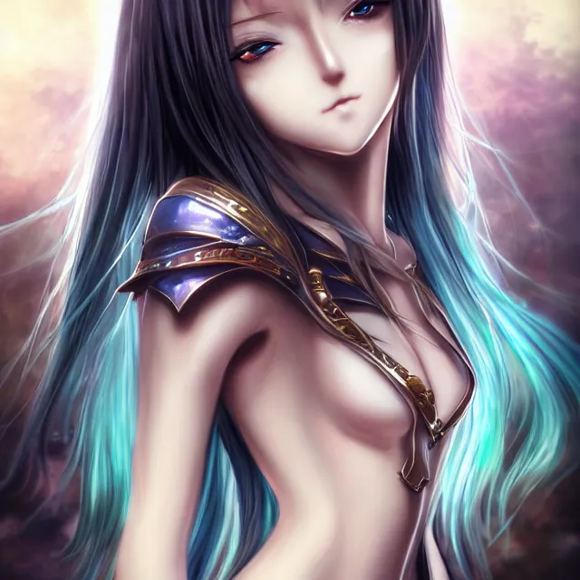 Image similar to perfectly centered close up portrait, anime goddess, candid photography, by anne stokes, highly detailed, character concept