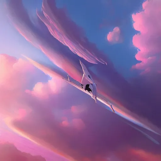 Prompt: a motorboat soaring through pink clouds in the sky, made by Stanley Artgerm Lau, WLOP, Rossdraws, ArtStation, CGSociety, concept art, cgsociety, octane render, trending on artstation, artstationHD, artstationHQ, unreal engine, 4k, 8k,