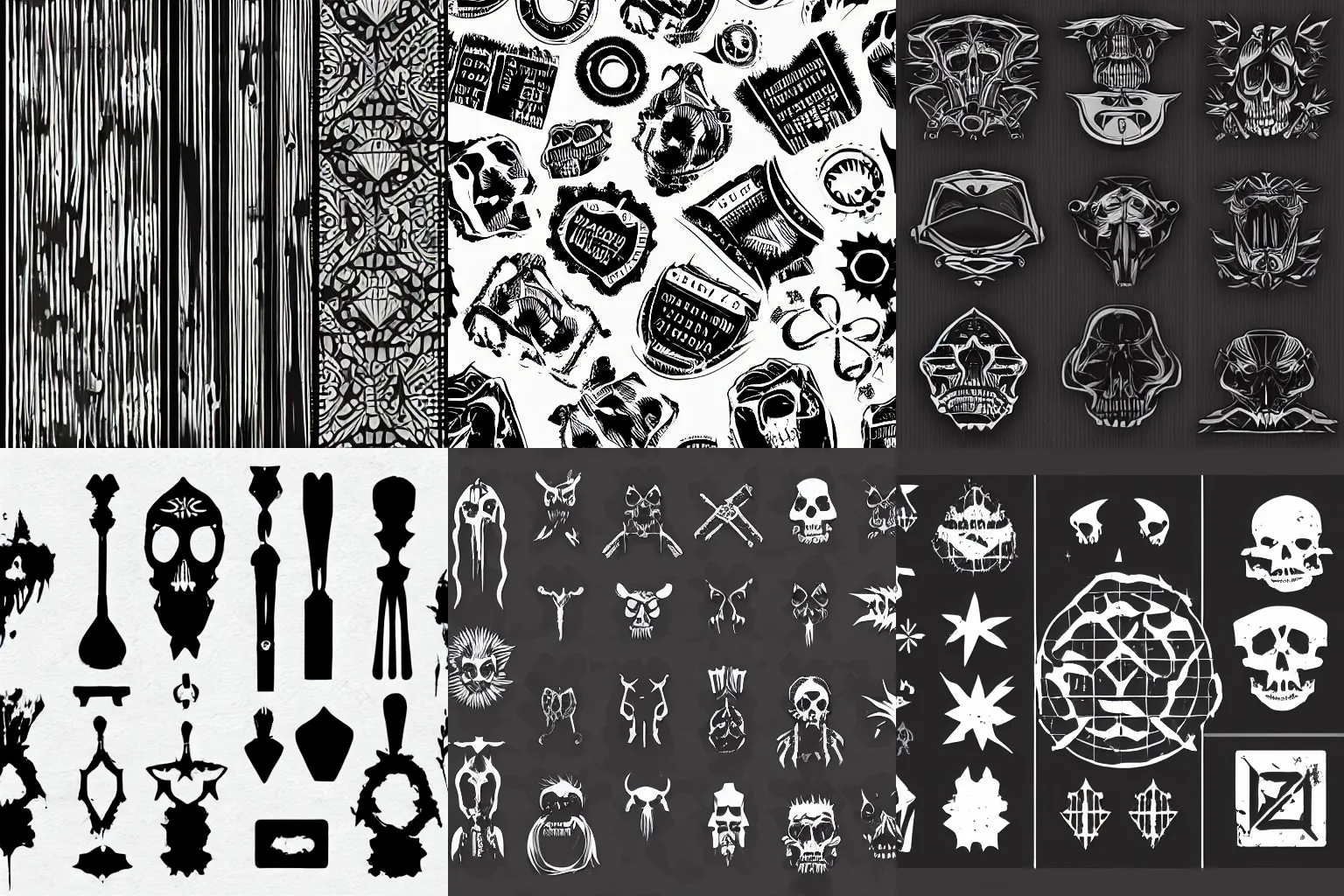 Prompt: digital grunge black sculls vector asset pack