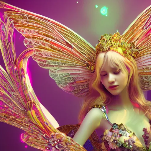 Image similar to portrait of fairy princess, beautiful, attractive, glowing, ornate and intricate, jaw dropping, dynamic lighting, colorful, fairy tale, intricate and detailed, 4 k octane render, intricate wings