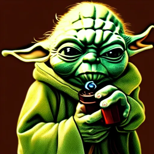 Image similar to hyperdetalied Yoda smoking joint, artstation,