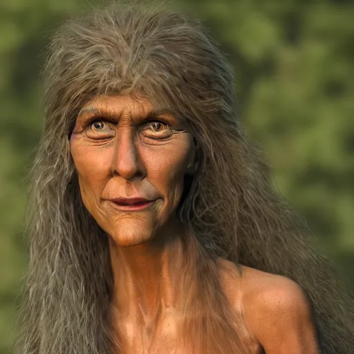 Image similar to Marjorie Taylor Green as a cavewoman, ultra detailed, 8k resolution, ultrarealistic