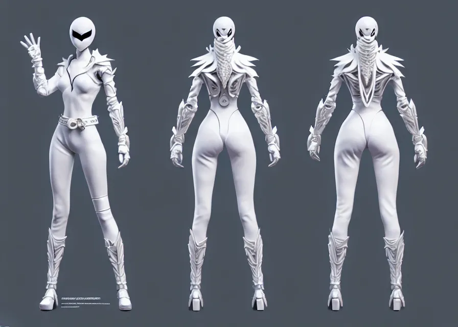 Image similar to character concept art sprite sheet of white swan concept female kamen rider, big belt, wing, human structure, concept art, hero action pose, human anatomy, intricate detail, hyperrealistic art and illustration by irakli nadar and alexandre ferra, unreal 5 engine highlly render, global illumination