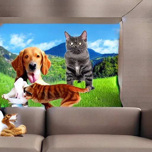 Image similar to Epic scenery involving dogs and cats