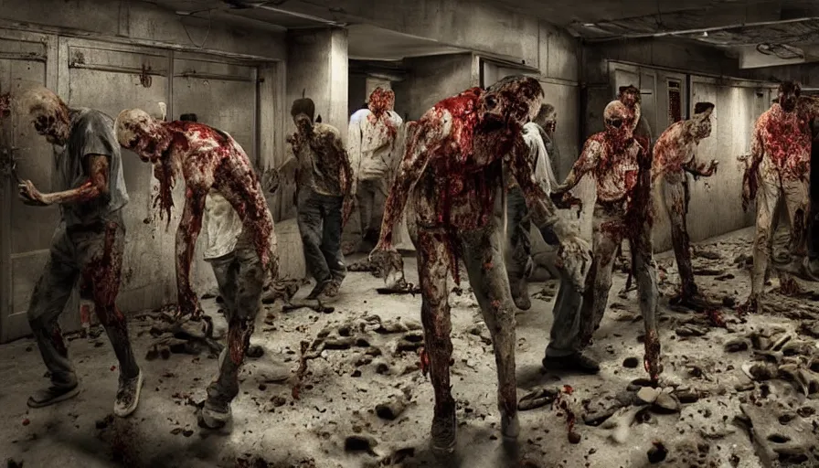 Image similar to zombies working in a morgue. trending on artstation. award - winning photography