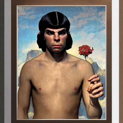 Image similar to portrait of ZACHARY QUINTO SPOCK as a greek statue, (SFW) safe for work, photo realistic illustration by greg rutkowski, thomas kindkade, alphonse mucha, loish, norman rockwell