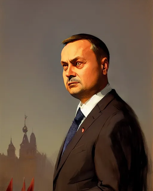 Image similar to andrzej duda, president of poland. fantasy art by greg rutkowski, gustave courbet, rosa bonheur, edward hopper. faithfully depicted facial expression, perfect anatomy, sharp focus, global illumination, radiant light, detailed and intricate environment, trending on artstation