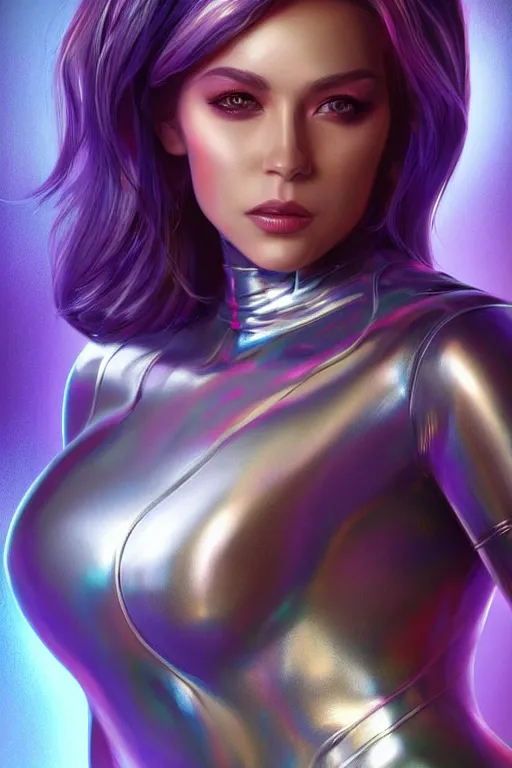 Prompt: Amanda 89asdjkqw in a metallic futuristic spacesut highly detailed digital painting artstation character concept art by artgerm and greg rutkowsi, holographic neon highlights