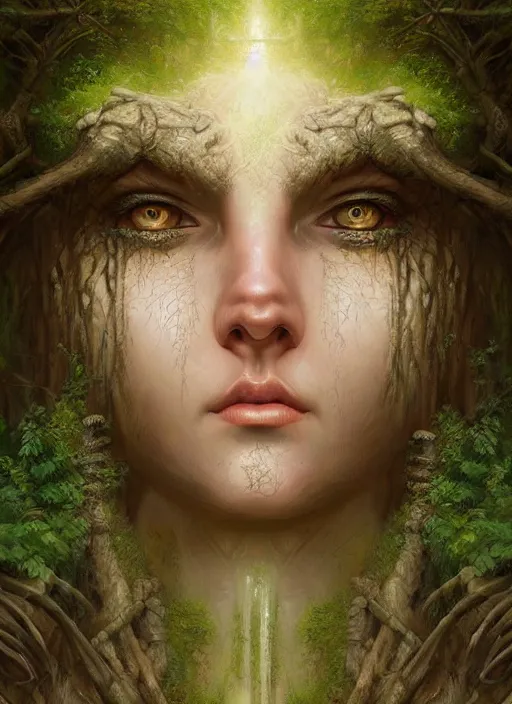 Image similar to digital _ painting _ goddess of the forest _ in the forest _ filipe _ poles _ and _ justin _ gerard _ symmetrical _ wonderful eyes _ fantasy _ very _ detailed _ realistic _ complex _ clear focus