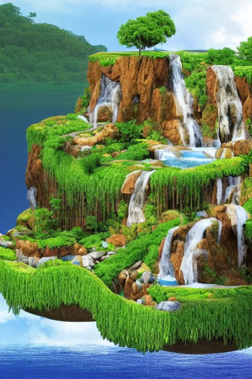 Prompt: A floating island with an ugly waterfall