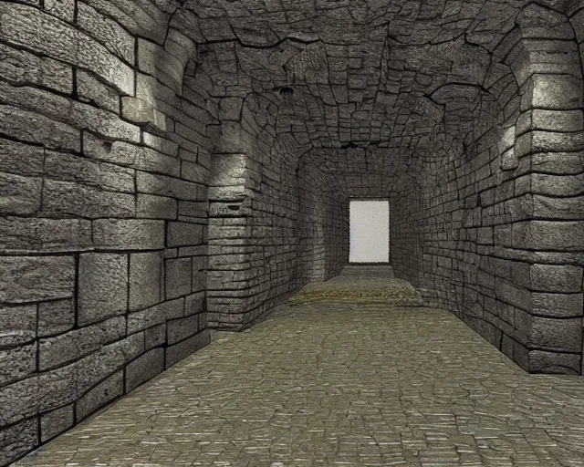 Prompt: DND dungeon hallway, walls are made of overgrown cobblestone, 8k, very detailed