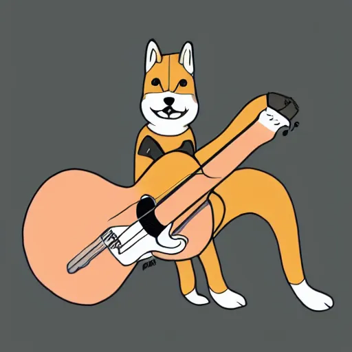 Image similar to shiba inu man, anthropomorphic, Anthro, furry, plays guitar, Artstation