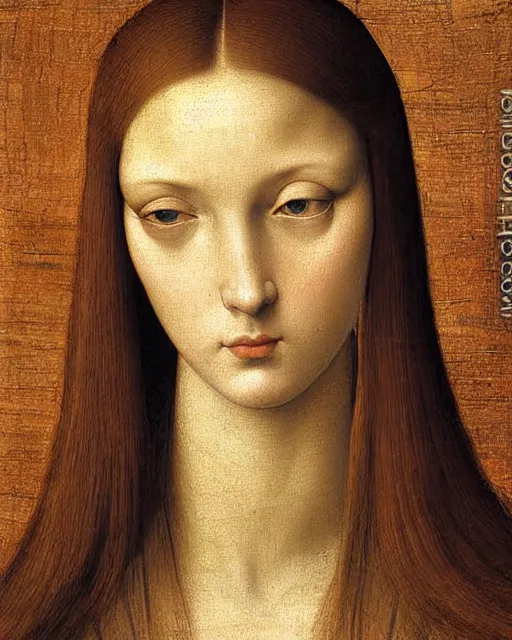 Image similar to a close up of a painting of a woman's head, an ultrafine detailed painting by pietro perugino, deviantart, pre - raphaelitism, da vinci, pre - raphaelite, detailed painting