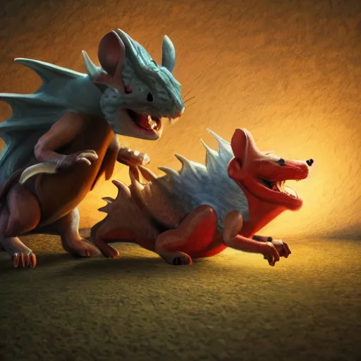 Prompt: cartoon mice fighting a dragon, 8K, octane render, unreal engine, dramatic lighting, cinematic, establishing shot, extremely high detail, foto realistic, cinematic lighting, post processed, concept art, high details, cinematic, 8k resolution, beautiful detailed, photorealistic, digital painting, artstation, concept art, smooth, sharp focus, artstation trending, octane render, unreal engine