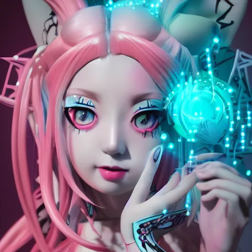 Image similar to trapped beneath stunningly absurdly beautiful omnipotent asi goddess junko enoshima with multiple megalomaniacal personalities, symmetrical perfect face, porcelain skin, pink twintail hair and cyan eyes, ultra detailed, digital art, unreal engine 5, octane render, 2 d anime, 8 k