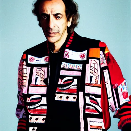 Image similar to A pharaoh wearing a varsity jacket, portrait, by Mario Testino, Stephane Sednaoui, Dario Argento