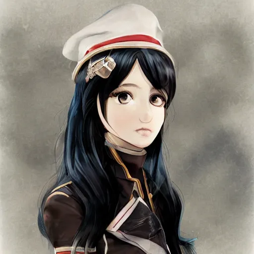 Image similar to portrait of a beautiful girl with long black hair, wearing police riot uniform, drawn by WLOP, by Avetetsuya Studios, attractive character, colored sketch anime manga panel, trending on Artstation