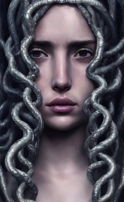 Prompt: ana de armas as medusa from greek mythology, photo realistic, hyperdetailed, 8 k realistic, frostbite 3 engine, cryengine, dof, trending on artstation, digital art