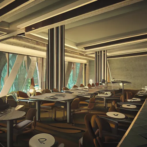 Prompt: the council of all worlds, huge 7 0 s hotel, logan's run, syd mead, retrofuture, octane render