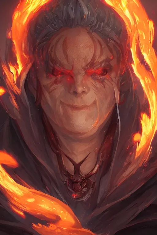 Image similar to a d & d character with flames in their eyes, character concept art, illustration, world of warcraft, by greg rutkowski, emylie boivin, rossdraws