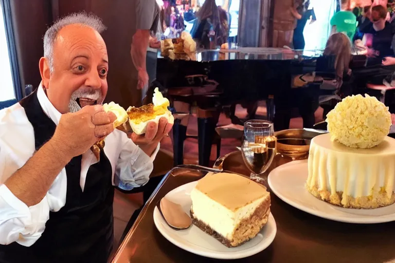 Image similar to billy joel eating cheesecake at disney world