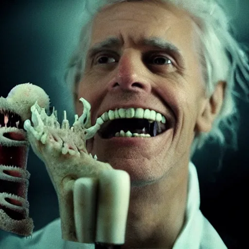 Image similar to b - grade horror film budget production a very strange creature made of cronenberg dentist drilling teeth