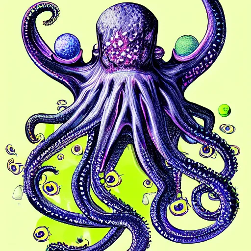 Prompt: a tennis ball monsters, octopus, colorful, digital art, fantasy, magic, trending on artstation, ultra detailed, professional illustration by basil gogos