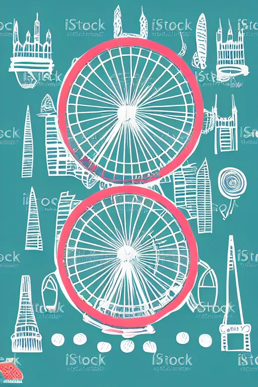 Image similar to minimalist boho style art of colorful london eye, illustration, vector art