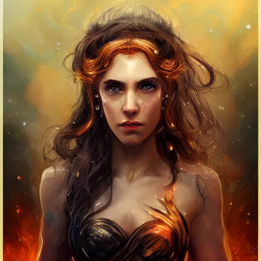 Prompt: Norse goddess of fire character portrait, lean face, cinematic lighting, glowing golden eyes, hyper-detailed, cgsociety, 8k, high resolution, in the style of Charlie Bowater, Tom Bagshaw, single face, symmetrical, headshot photograph, insanely detailed and intricate, beautiful, elegant, watercolor, cinematic, portrait, Raphaelite, headroom, artstation