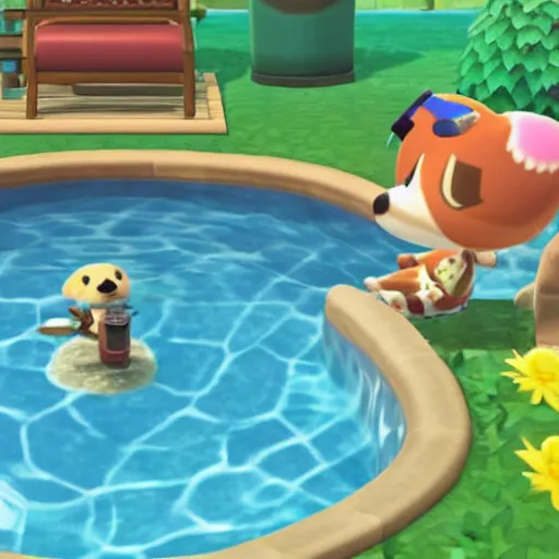 Image similar to beagle inside a pool in animal crossing game