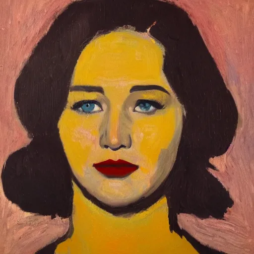 Image similar to Jennifer Lawrence. Oil on canvas portrait by Alex Jawlensky.