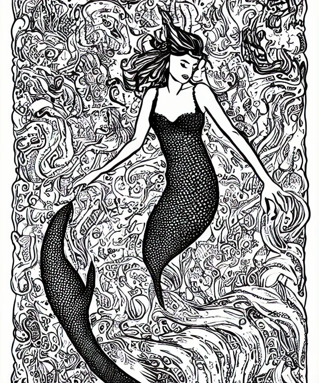 black and white illustration, mermaid | Stable Diffusion | OpenArt