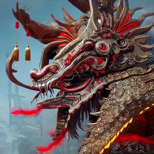 Image similar to chinese new year festival, intricate detail, royo, vallejo, frazetta, giger, whealan, hd, unreal engine,