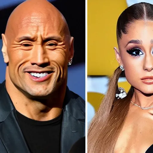 Prompt: ariana grande morphed into a dwayne johnson