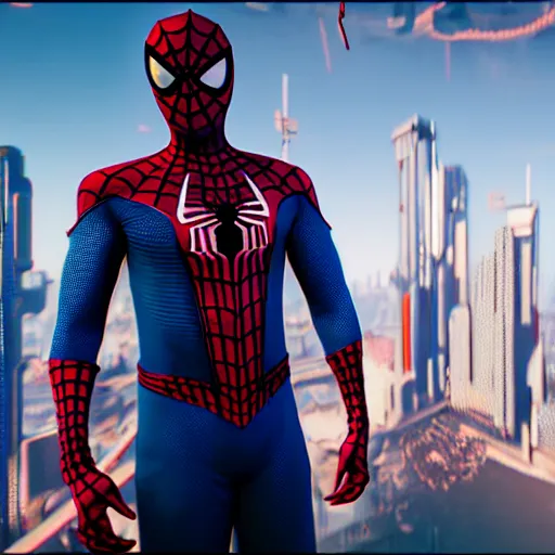 Prompt: futuristic arabic version of spiderman ps 4 suit in cyberpunk 2 0 7 7, cyberpunk style spiderman, fantasy, d & d, elegant