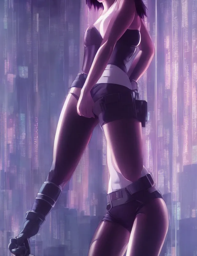 Image similar to a fullbody portrait of motoko kusanagi the major ghost in the shell : : stand alone complex, under repairs, maintenance : : by ilya kuvshinov, rossdraws, artgerm, sola digital arts, anti aliasing, raytracing : :