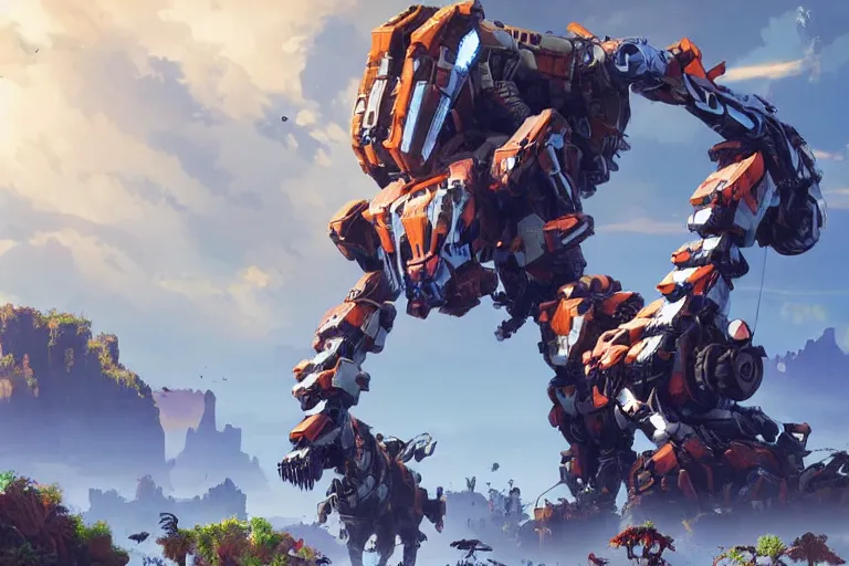 Image similar to grazer machine mecha animal beast robot of horizon forbidden west horizon zero dawn bioluminiscence global illumination ray tracing hdr fanart arstation by sung choi and eric pfeiffer and gabriel garza and casper konefal