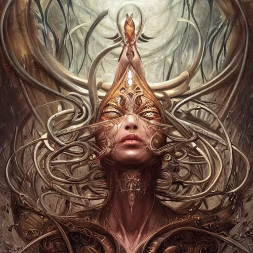 Image similar to low angle shot of a beautiful creature by Clive Barker , intricate, elegant, highly detailed, centered, digital painting, artstation, concept art, smooth, sharp focus, illustration, artgerm, Tomasz Alen Kopera, Peter Mohrbacher donato giancola, Joseph Christian Leyendecker, WLOP, Boris Vallejo.