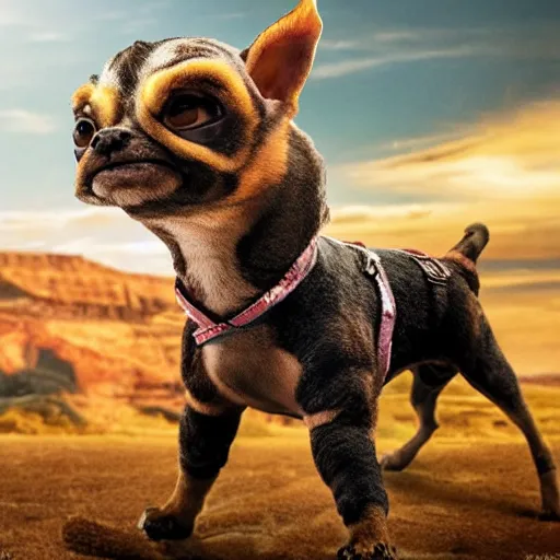 Image similar to photo of dwayne johnson riding a giant chihuaha, highly - detailed, sharp focus, award - winning