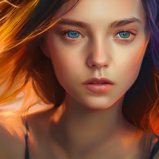 Prompt: Portrait of a beautiful young woman, concept art, digital art, studio lightning, bright colors, intricate, masterpiece, photorealistic, hiperrealistic, sharp focus, high contrast, Artstation HQ, DeviantArt trending, 4k UHD, Unreal Engine 5