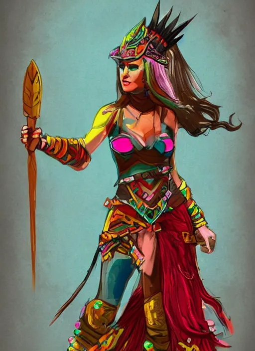 Image similar to a full body concept art, warrior princess, colorful clothing