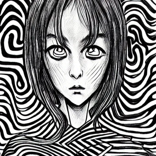 Image similar to A woman, pencil drawing, Junji Ito style