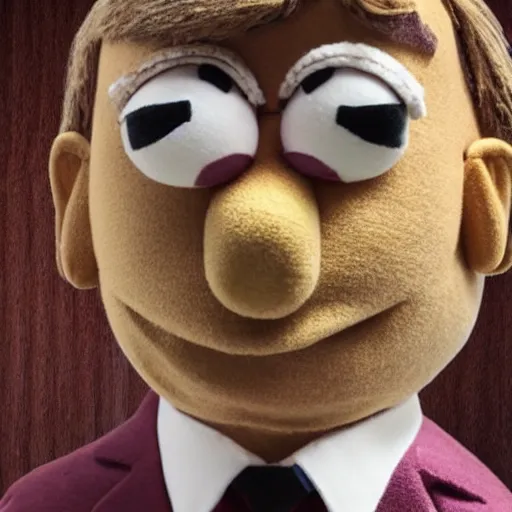 Prompt: Saul Goodman realistic Muppet puppet, wide lens, diorama, 4k,