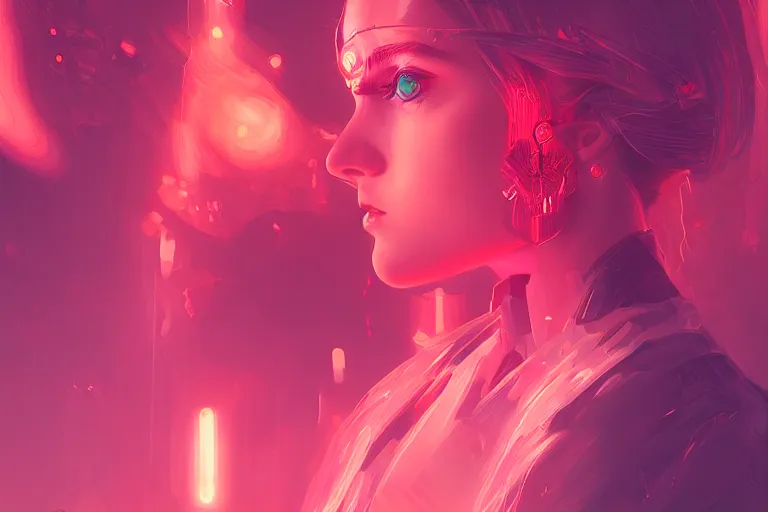 Prompt: photo of goddes of war in neon lighting, elegant, highly detailed, smooth, sharp focus, illustration, beautiful, geometric, trending on artstation, cinematic, artwork by WLOP