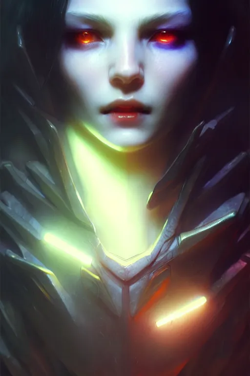 Image similar to beautiful vampire, wonderful eyes, three - dimensional rendering, hyperrealistic detailed portrait holding light and electricity, ruan jia, clap. scifi, fantasy, magic the gathering, over - detailed, octane rendering, concept art by artgerm, peter murbacher, detailed and complex environment